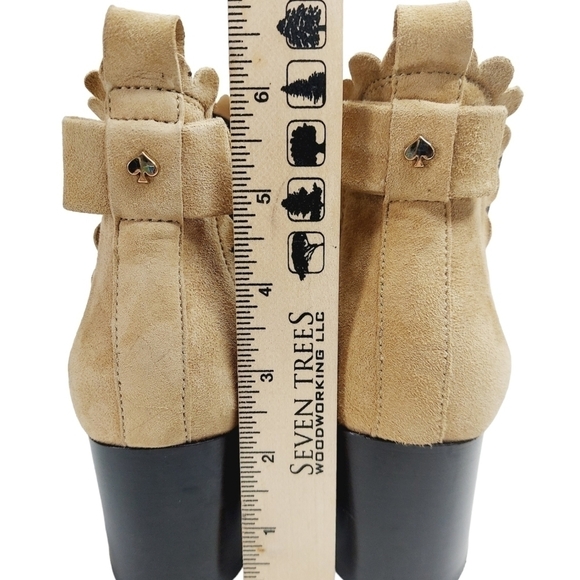 Kate Spade Garden Scalloped Ankle Booties Size 6.5 Tan Suede Pull-On Block Heel - Picture 7 of 15